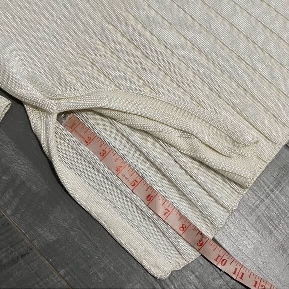 Vtg 80s 90s Spiegel Oversized V Neck Ivory Split Hem Ribbed Shine Sweater M - Picture 8 of 10